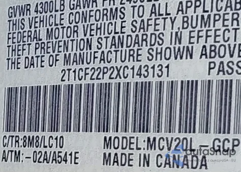 1999 Toyota Camry Solara Sle from USA, damaged, VIN 2T1CF22P2XC143131